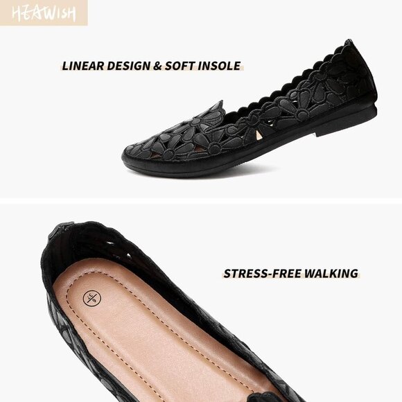 Women's PU Leather Floral Ballet Flats 8.5 Slip On Round Toe Summer Shoes - Picture 5 of 7